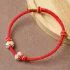 Pulsera tejida a mano con cuentas de transferencia, Cuerda de ocho hilos semiacabada en oro usable de 2.5 mm Flor de durazno, Mismo estilo para hombres y mujeres