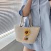 Bolsa Tejida de Paja Personalizada Hilo de Algodón Bolso de Mujer Celebridad de Internet Nuevo Estilo Étnico Girasol Hada Simple Casual Bolso de Mano