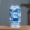 Cerâmica Jingdezhen Vaso Azul e Branco Hexagonal Arranjo de Flores Decoração de Sala de Estar Rack Antigo de Varanda Decoração Suave Gabinete de TV