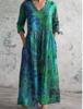 2026 Confortável Novo Estilo 3D Digital Estampa Amazon Moda Plus Size Europeu e Americano Patchwork Decote V Bolso Vestido