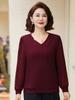 Blusas para Mães Jovens, Camisetas Básicas de Manga Longa para Primavera e Outono, Decote V Moderno, Bordadas com Strass, Tamanho Grande, Blusas para Mulheres de Meia-Idade e Idosas
