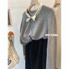 Dulce y Delicado Primavera Nuevo Elegante Top con Cuello de Lazo Estilizado Suelto Adelgazante Manga Larga Top de Punto