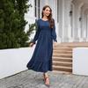 Ropa Europea y Americana 2023 Amazon Otoño Nuevo Vestido de Cuello en V de Manga Larga Vestido de Cintura Jacquard