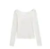 Top sexy justo de ombro a ombro puramente desejável para mulheres, camiseta simples de manga comprida estilo americano, blusa básica de ombro a ombro estilo coreano atacado