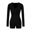 Body Ins de Estilo Americano Doce e Picante Sexy com Decote V Cruzado e Manga Longa para Mulheres, Camiseta Top Outerwear de Corte Justo