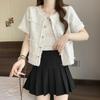 Diseño Chic Francés Nicho Manga Corta Cárdigan Exterior Pequeño Fragante para Mujer Verano Nuevo Estilo Estilo Celebridad Top Corto