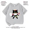 Camiseta de Dibujos Animados Gato Negro Sheriff Linda Animación Manga Corta para Hombre y Mujer Ropa de Estudiante Camisa de Verano para Niños de Media Manga Holgada