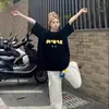 Camiseta de Algodón de Manga Corta Oversize Estampado de Gatito Estilo Retro Americano Verano para Mujer Marca Trendy Holgada Ins