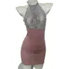 Lencería Erótica Pura, Uniforme Brillante Transparente de Seda para Discoteca, Vestido Bodycon de Tentación con Cuello Halter para Citas en Pareja, Camisón Sexy 1033