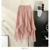 Falda de Gasa con Volantes para Mujer Primavera 2026 Cintura Alta Petite Falda de Malla Falda Larga D8808