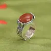 Yuebao Joyería Ágata Roja del Sur Plata de Ley S925 Ruyi Vintage Estilo Étnico Ancho Artesanía Pesada Plata de Nicho Anillo