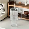 Copo de vidro de grande capacidade, caneca gigante com alça, tampa e canudo para uso no escritório, copo de café e água para meninas