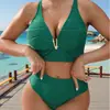 Traje de Baño de Dos Piezas Estilo Europeo y Americano Transfronterizo para Mujer, Escote Profundo en V, Cintura Alta, Adelgazante, Bikini Sexy Fruncido Estilo Ins, Traje de Baño Amazon para Mujer