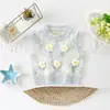 Colete de Tricô para Meninas Outono e Inverno Novo Estilo Flores Pontilhadas Tricô Colete para Bebê Menina Estiloso Colete de Tricô Cor Degradê