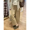 Calça Casual Feminina Khaki Estilo Japonês, Folgada, Balão, Fina, Tamanho Grande, Cropped, Harem, Estilo Vovó, Primavera e Verão