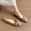 Chuyuji Sapatos Femininos de Verão 2026 Estilo Retrô Francês Planos com Laço, Bico Quadrado, Salto Baixo e Aumento Interno de Altura