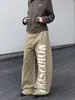 Jeans Retro Americano com Estampa de Letras Scimitar para Homens e Mulheres, Novas Calças de Trabalho Cáqui, Calças Largas Soltas de Comprimento Total