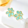 Elegantes Pendientes de Flor con Goteo de Aceite para Mujer, Nuevos Pendientes Artísticos Transfronterizos Dulces y Lindos Estilo Francés, Pendientes de Nicho de Lujo Ligero