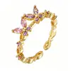 Anillo Mariposa Abierto Ajustable de Circonia Venta Caliente Europea y Americana Anillo de Dedo Flor Dulce Lindo para Mujer Chapado en Cobre Oro Real 18K