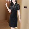 Vestido floral negro estilo celebridad estilo francés Mujer 2024 Verano Nuevo Moda Simple Cintura ceñida Adelgazante Falda de cadera