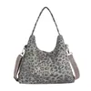 Bolsa de lona com estampa de leopardo para o dia a dia, estilo casual, bolsa de mão feminina nova moda coreana 2026, grande capacidade, bolsa de ombro, bolsa transversal