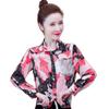 Camisa de gasa para mujer 2025 Camisa de verano Nueva moda Anudada Estampada Manga corta Estilo floral Talla grande Top