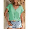 Amazon Transfronterizo 2023 Verano Nuevo Top de Botones con Cuello en V para Mujer Europeo y Americano Holgado Casual Camiseta de Manga Corta