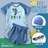 Traje de baño de dos piezas My World Little Fat Boy para niños, de verano, secado rápido, sensación fresca, talla grande, conjunto de natación con gorro y gafas de natación