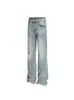 Estilo Vibe de Calle Principal Ajuste Delgado Jeans Bootcut Azul Hielo Pantalones Rectos Americanos Cleanfit de Largo Completo para Hombres y Mujeres