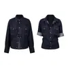 Camisa de mezclilla de manga larga estilo retro americano UNBDNS para mujer, nuevo estilo de otoño, corte holgado, diseño entallado a la cintura, top tipo cárdigan de mezclilla