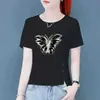 Comércio Exterior Transfronteiriço Roupas para Mães, Camiseta de Manga Curta para Meia-Idade, Caimento Solto, Emagrecedor, Versátil, Blusa com Fenda Irregular