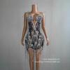 Vestido Sexy Brillante Plateado de Cristal para Viernes Celebrar Cumpleaños Cadena de Pedrería Traje Elástico Baile Foto
