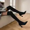Botas de Cano Alto Stretch Super Populares, Favoritas das Ruas, Bico Fino, Salto Baixo (Kitten Heel), Ajustadas à Perna, Longas para Mulheres - Inverno 2026