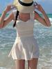 Traje de Baño Enterizo con Falda y Abertura para Mujer Cubre Vientre Adelgazante Playa Vacaciones Aguas Termales para Mujer [una generación de cabello]]