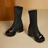 10,5CM Salto Super Alto Plataforma Grossa Botas Respiráveis Frescas de Temperamento Preto Fashion Todas as Ocasiões Zíper Botas Longas Vazadas de Tela