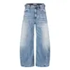 Pantalones de mezclilla lavada con efecto degradado estilo americano de pierna curva para hombre, moda callejera punk con diseño de bolsillo, pantalones anchos de pierna ancha de gran tamaño