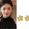 Pendientes de botón con flores doradas para invierno, elegantes, retro, ligeros, de lujo, joyería, nuevo estilo