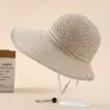 Sombrero de Pescador de Punto Hueco de Verano para Mujer Lf Transpirable Moda Versátil Ala Ancha Fresco Sombrero Cubeta Protección Solar