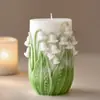 Jiahui Mei Lirio del Valle Vela Aromática Cilíndrica Molde de Silicona DIY Flor en Relieve Vela Decorativa Moldes para Adornos