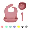 Amazon Juego de Vajilla de Silicona para Bebés, Babero Infantil para Comer, Plato y Cuchara Juego de 3 Piezas, Set de Alimentación para Bebés Anticaídas