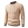 Suéter grueso de punto para hombre de otoño e invierno, con puños de color contrastante, jersey de punto trenzado de cuello redondo para hombre