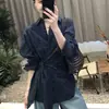 Camisa de Manga Larga Irregular con Cordones de Alta Calidad para Otoño Temprano para Mujer Estilo Nuevo Ceñida a la Cintura Informal Cuadros