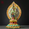 Obra de Arte de Pueblo de Xizang Pintada a Mano: "Estatua de Buda Guanyin de Mil Manos / Bodhisattva Avalokiteshvara de Mil Manos y Mil Ojos" Estatua de Cobre para Adoración