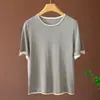 85% Seda de Morera Manga Corta Cuello Redondo Bloques de Color 15% Cachemira Verano Nuevo Manga Corta Tejido Pulóver Top Camiseta