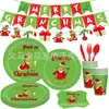 Amazon Tema Grinch Decoração de Festa de Natal Arranjo de Atmosfera Prato de Papel Copo de Papel Louça Descartável
