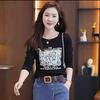 Camiseta Feminina de Algodão Puro com Manga Curta, Nova Moda de Verão Estilo Coreano, Versátil Estampada Slim Fit Ombro Normal Tamanho Plus Size