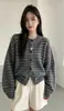 Amazon transfronterizo otoño e invierno nuevo cárdigan suéter de punto casual estilo coreano para mujer con rayas de contraste, top versátil