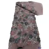 Encaje Francés Retro Totalmente Plisado Bordado con Rosas Tela de Encaje con Lentejuelas para Novia