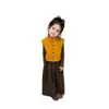 Conjunto de niña 2026 nuevo primavera y otoño estilo coreano chaleco suéter camisa base de manga larga pantalones anchos casuales conjunto de tres piezas