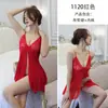 Lencería sexy, camisón de tirantes estilo uniforme seductor para mujer, ropa de dormir de encaje, 1120